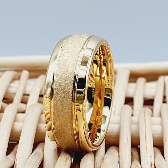 Sandstone Matte Tungsten Ring Gold Tungsten Ring GALTUN859
